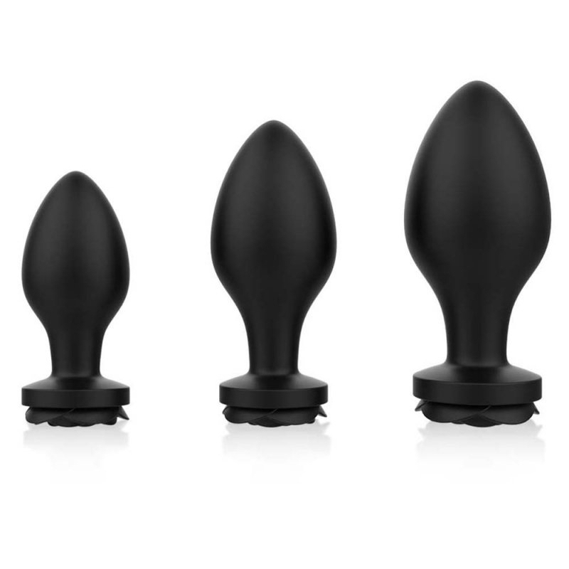 lot de 3 plugs bijou silicone rosa noirs