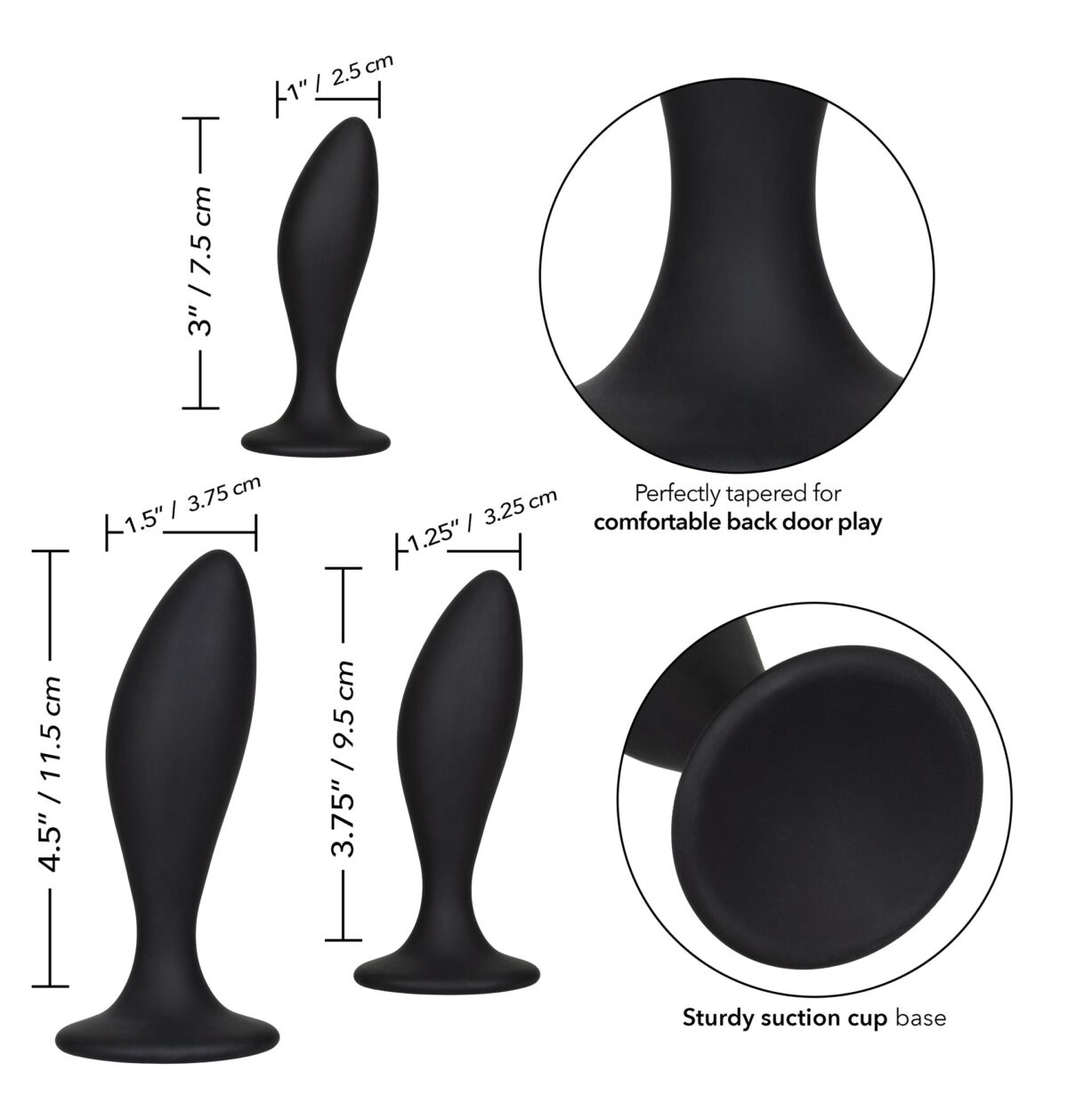 lot de 3 plugs en silicone curve kit noirs 2