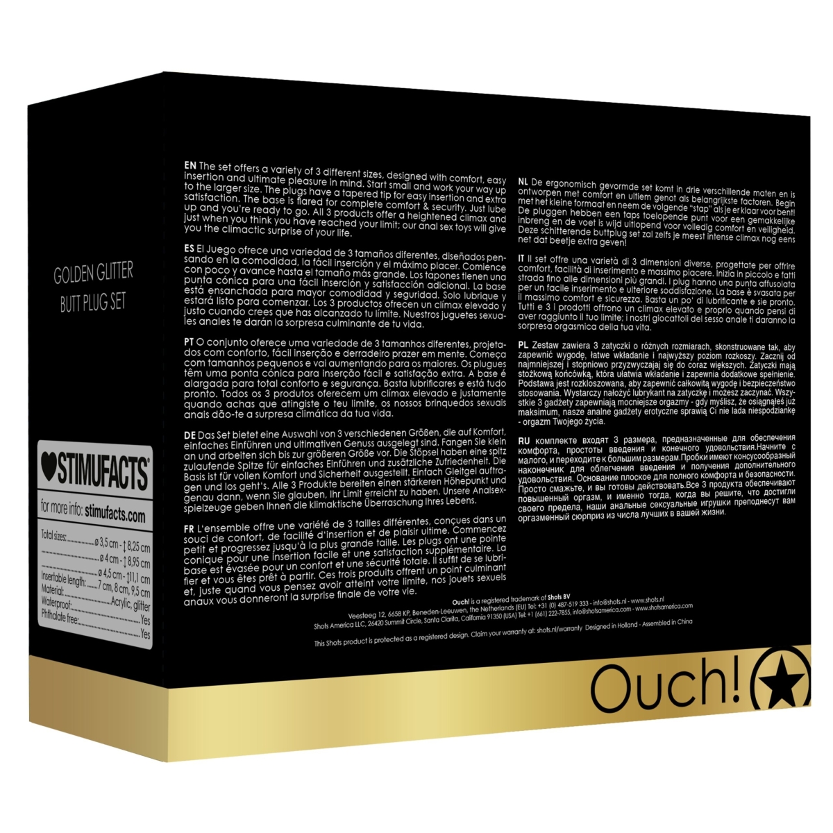 lot de 3 plugs glitter or 8 scaled