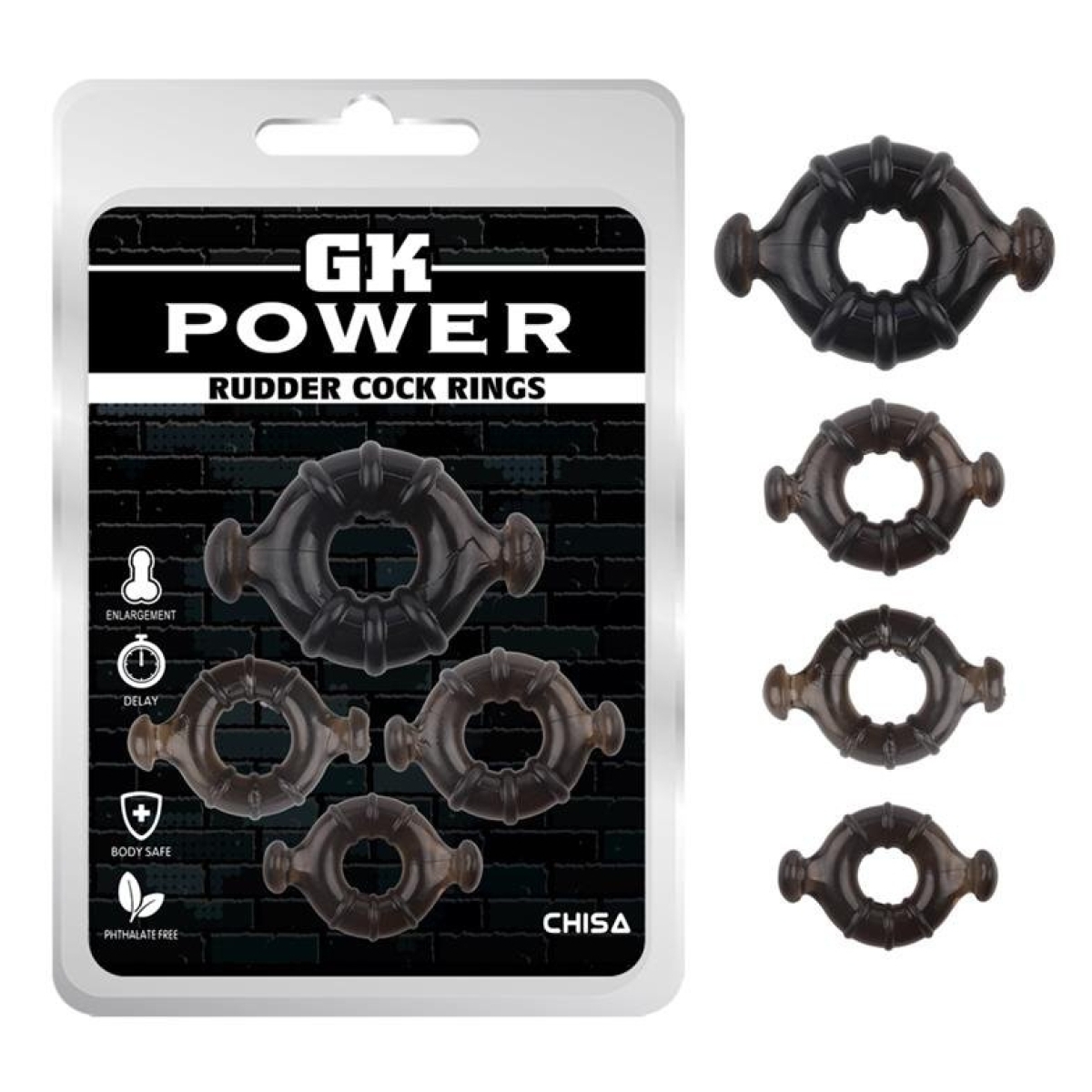 lot de 4 cockrings rudder noirs 16