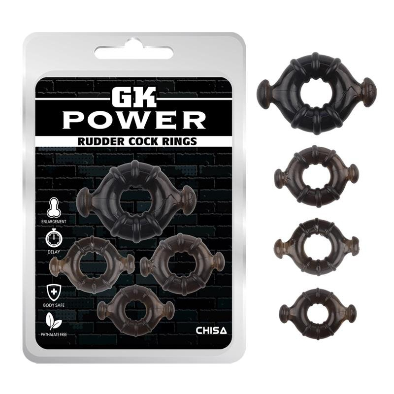 lot de 4 cockrings rudder noirs 16