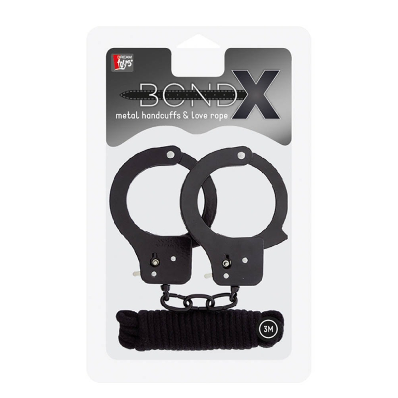 lot menottes metal et corde 3m noires 1