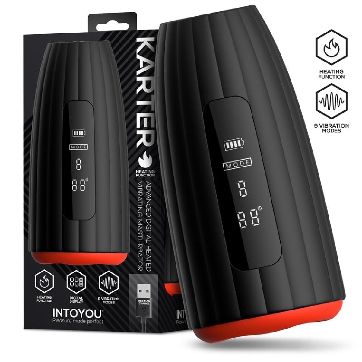 masturbateur vibrant et chauffant karter 10 x 45cm 1