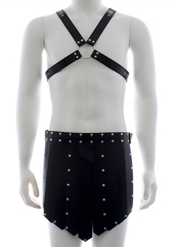 men s faux leather chest shorts bondage