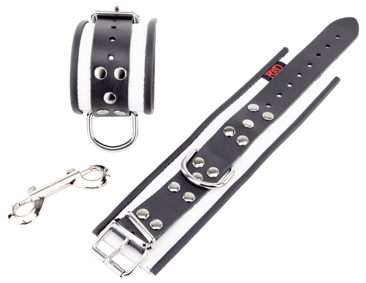 menotte en cuir blanc noir 3