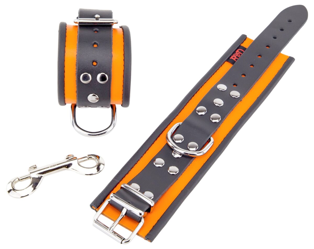 menotte en cuir orange noir 3