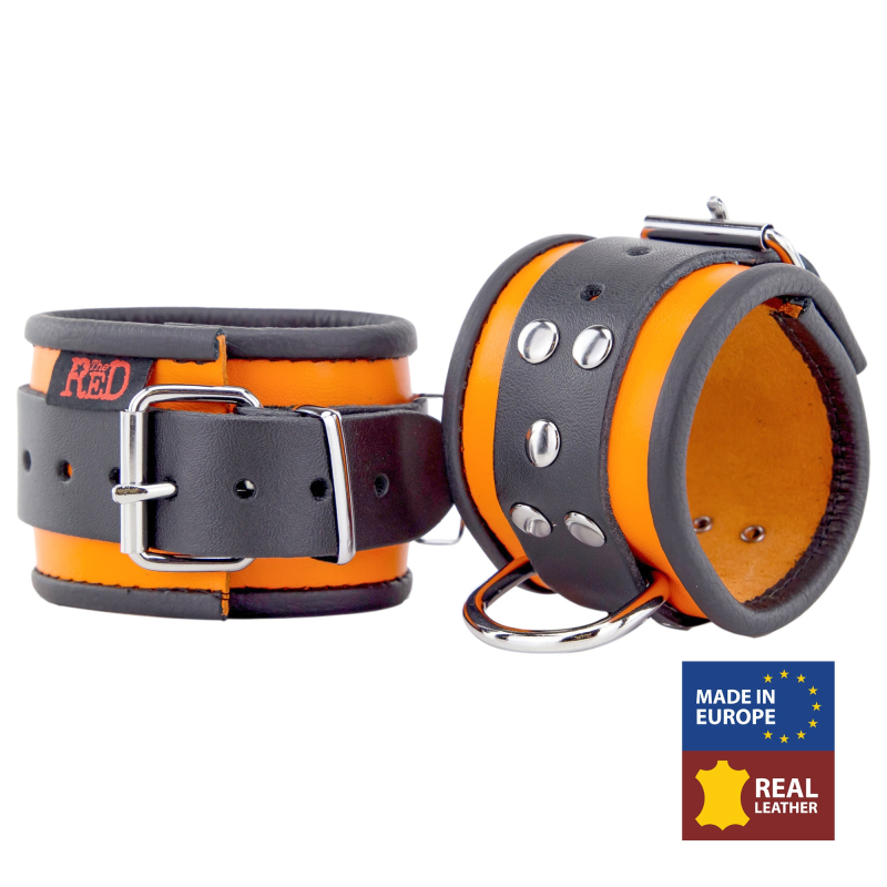 menotte en cuir orange noir