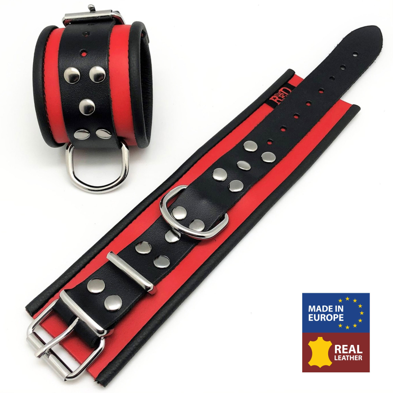 menotte en cuir rouge noir