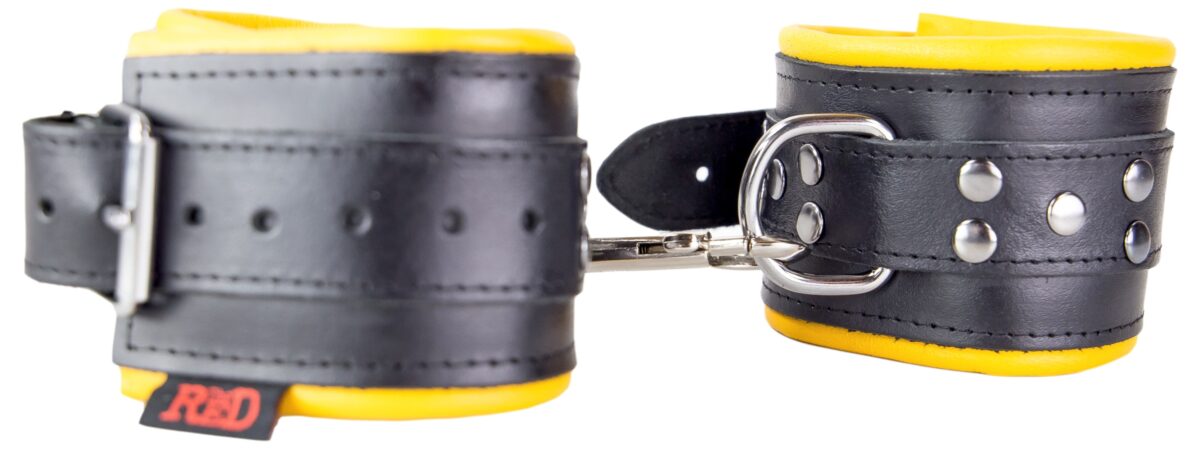 menotte pour pied en cuir rembourre noirjaune 5 scaled