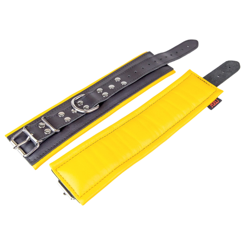 menotte pour pied en cuir rembourre noirjaune 7 scaled