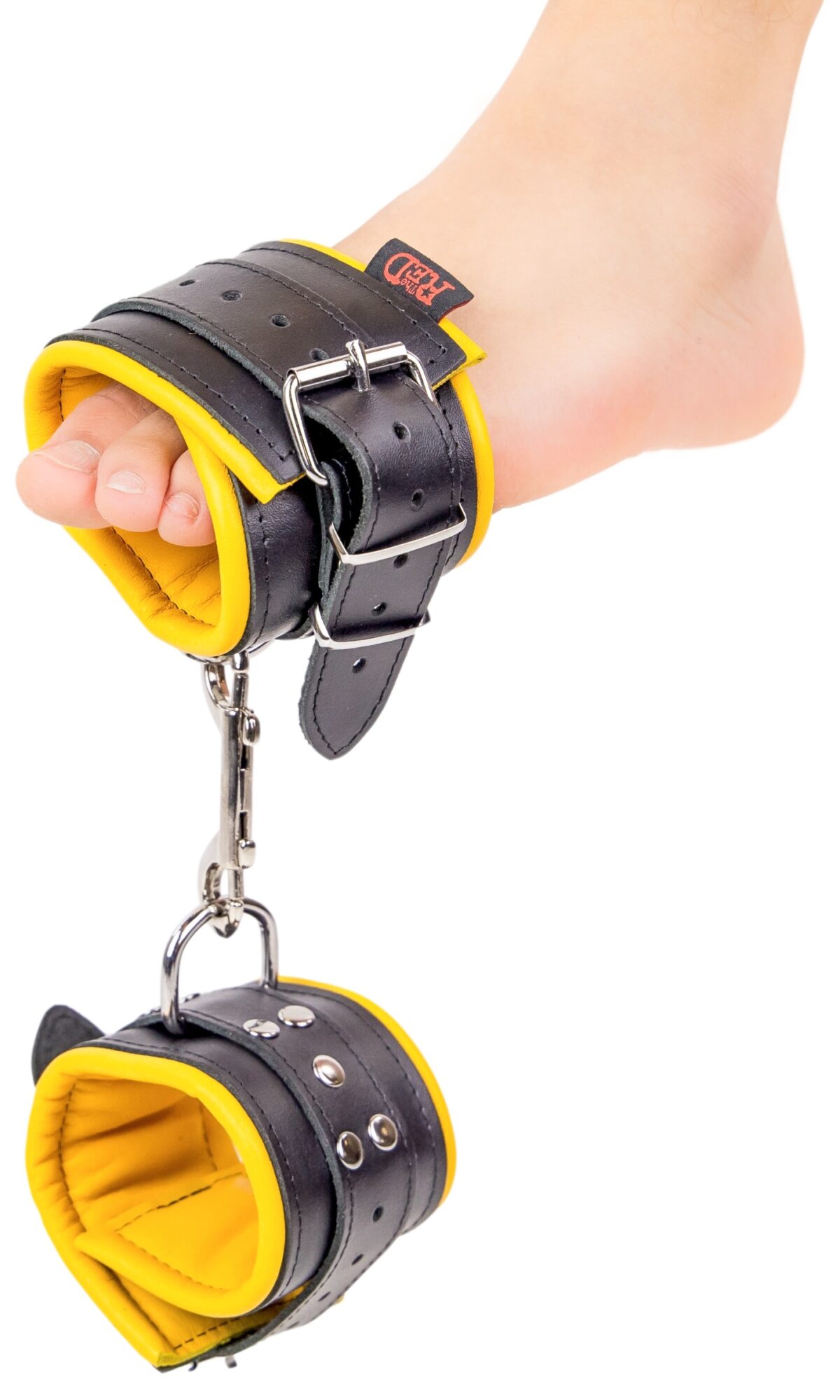 menotte pour pied en cuir rembourre noirjaune 8