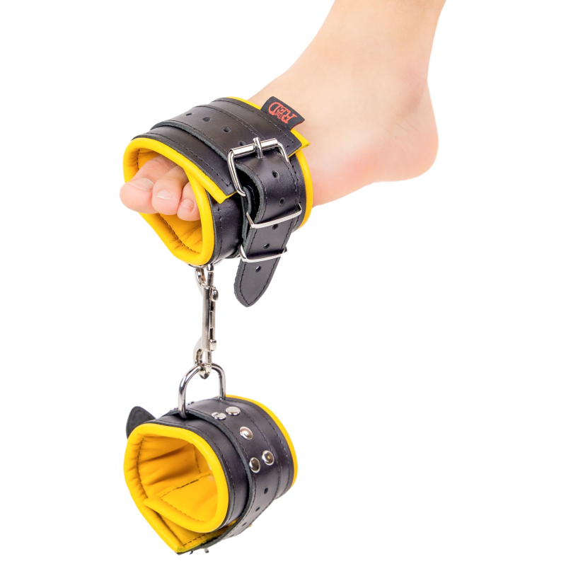 menotte pour pied en cuir rembourre noirjaune 8