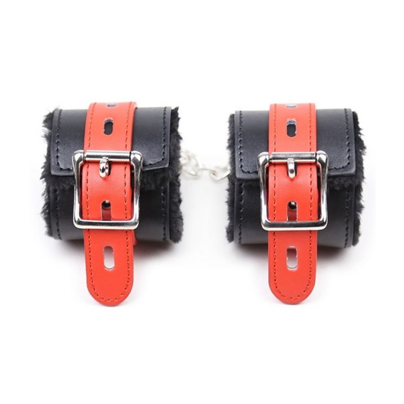 menottes avec fourrure noires rouges