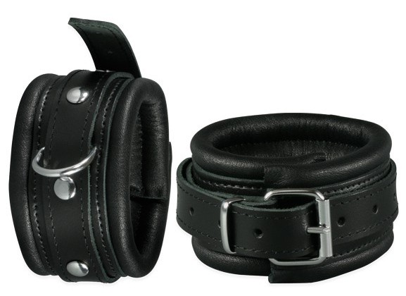 menottes de chevilles en cuir 5cm noir