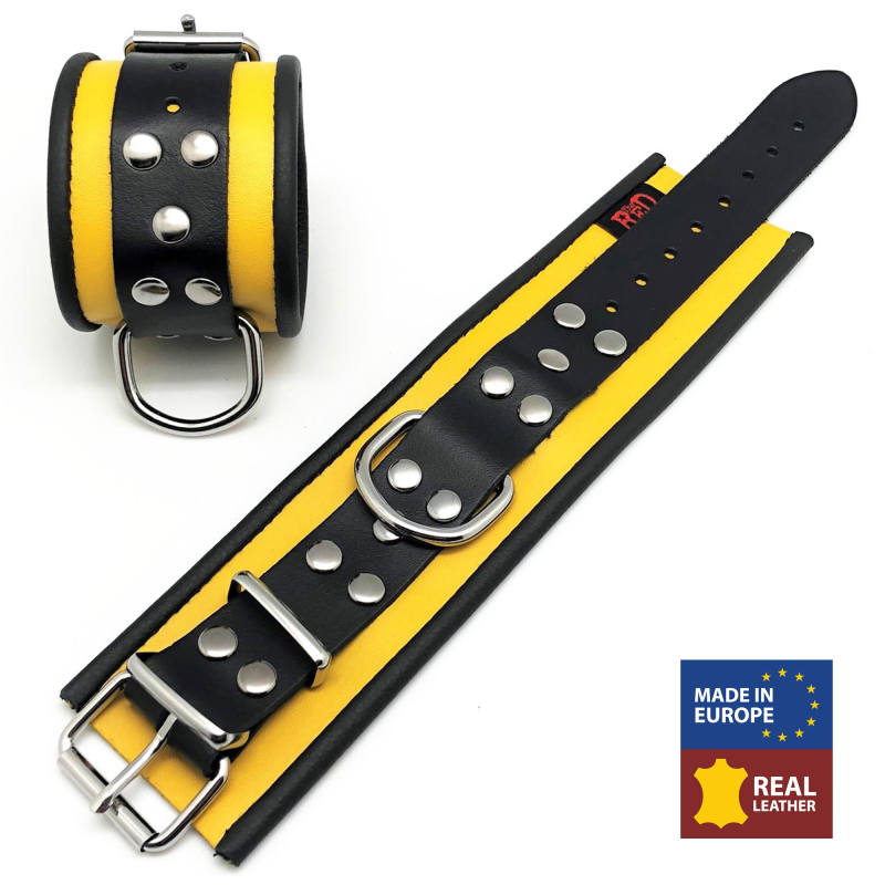 menottes en cuir jaune noir