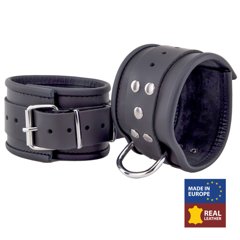 menottes en cuir pour chevilles noir 1