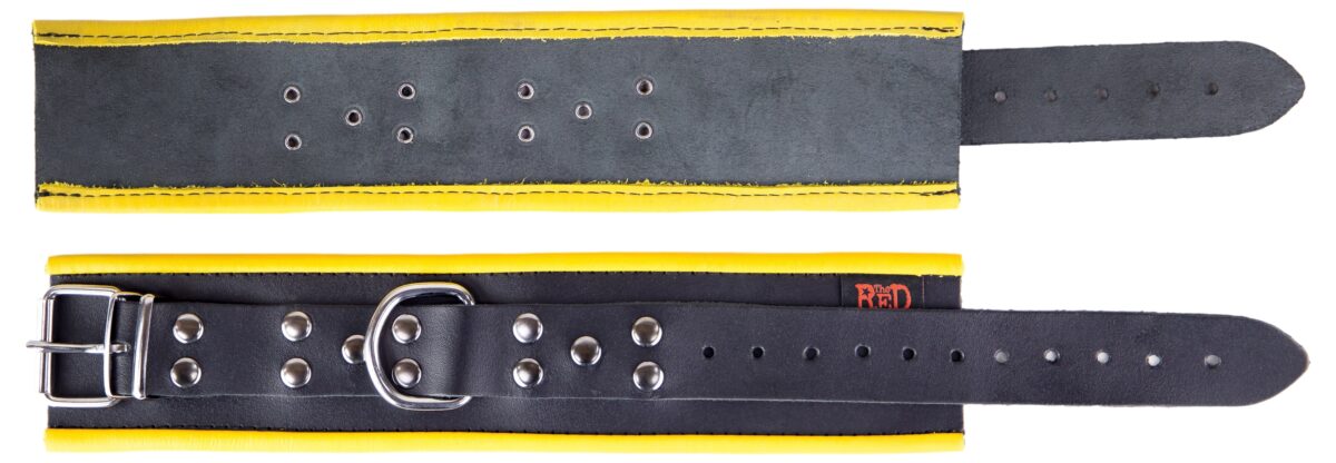 menottes en cuir pour chevilles noir jaune 3 scaled