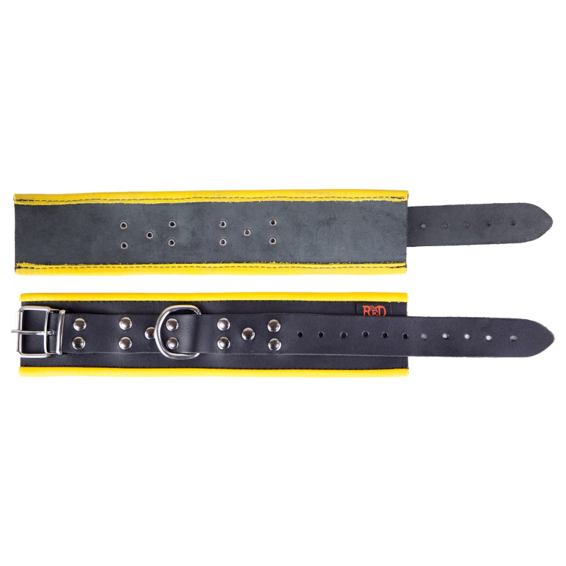 menottes en cuir pour chevilles noir jaune 3 scaled