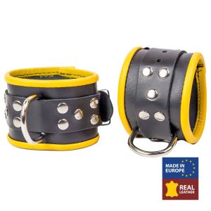 menottes en cuir pour chevilles noir jaune