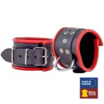 menottes en cuir pour les chevilles noir rouge 1