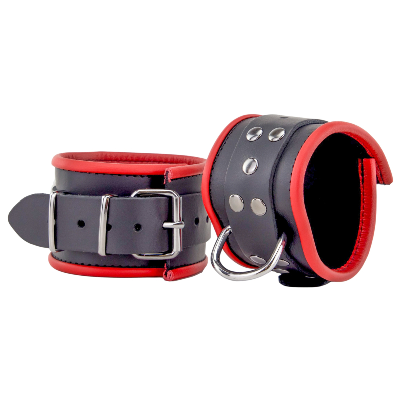 menottes en cuir pour les chevilles noir rouge 6