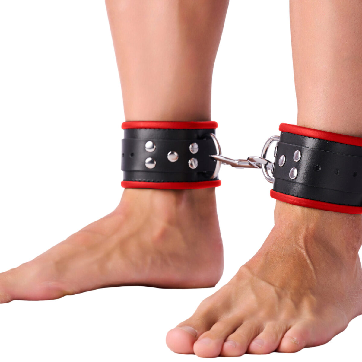 menottes en cuir pour les chevilles noir rouge scaled