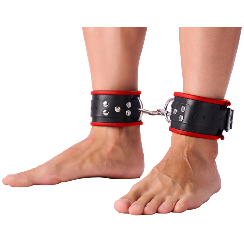 menottes en cuir pour les chevilles noir rouge scaled