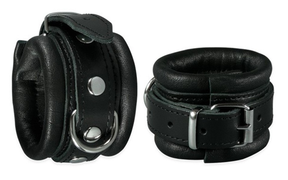 menottes en cuir pour poignets 5cm noir