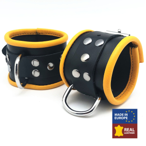 menottes en cuir pour poignets noir jaune