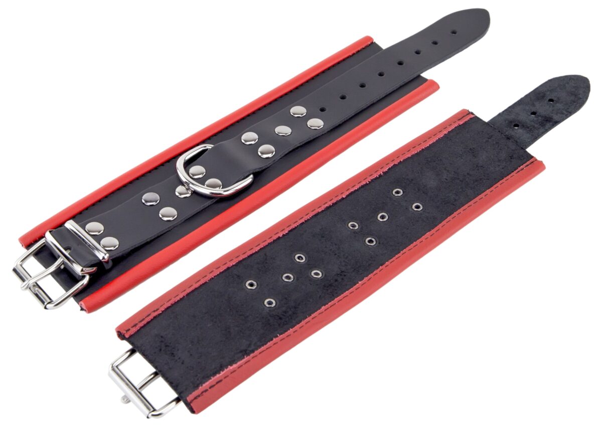 menottes en cuir pour poignets noir rouge 5