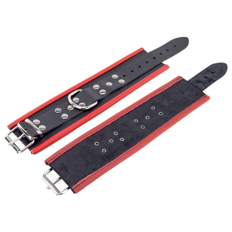 menottes en cuir pour poignets noir rouge 5