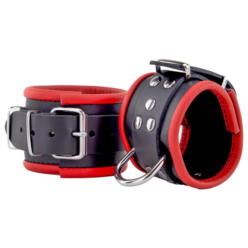 menottes en cuir pour poignets noir rouge 6