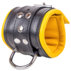 menottes en cuir rembourrees noir jaune 4