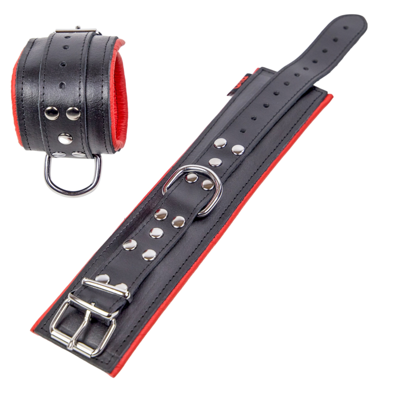 menottes rembourrees en cuir pour les chevilles noir rouge 3