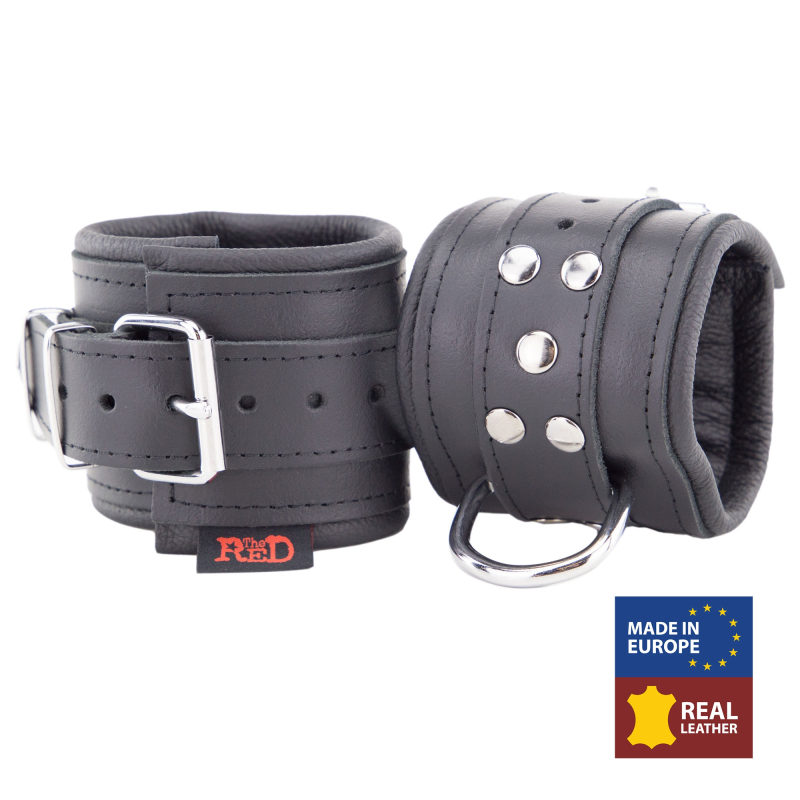 menottes rembourrees en cuir pour les poignets noir 1