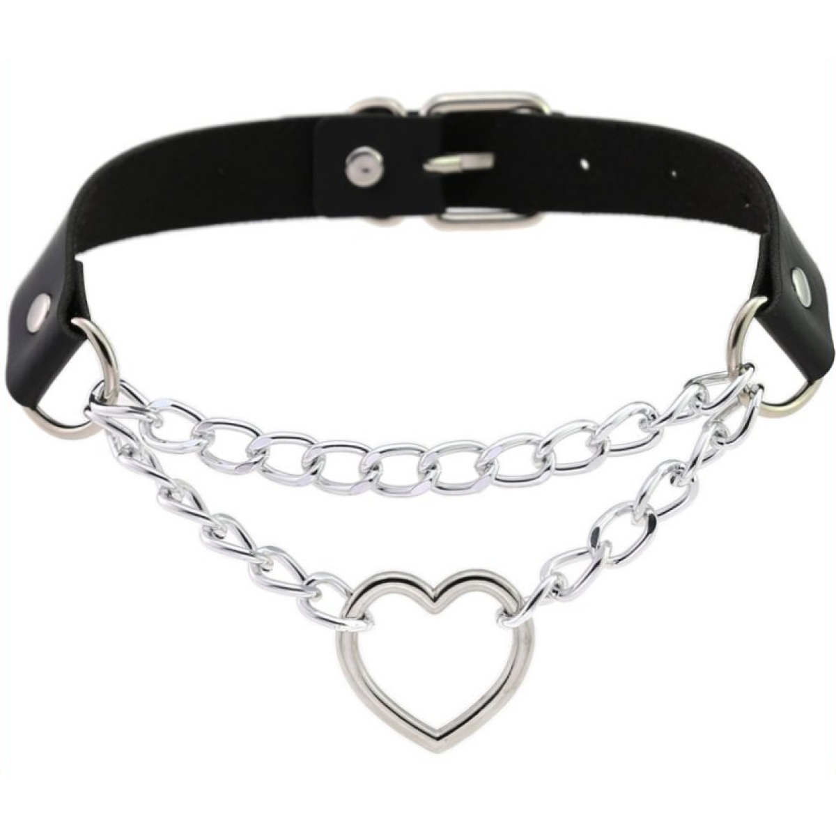 metal heart collar with chain black