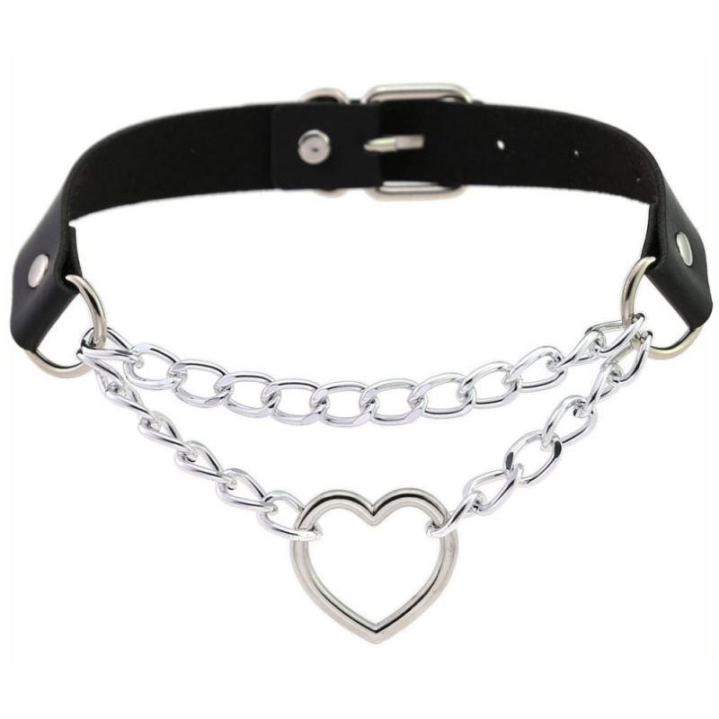 metal heart collar with chain black