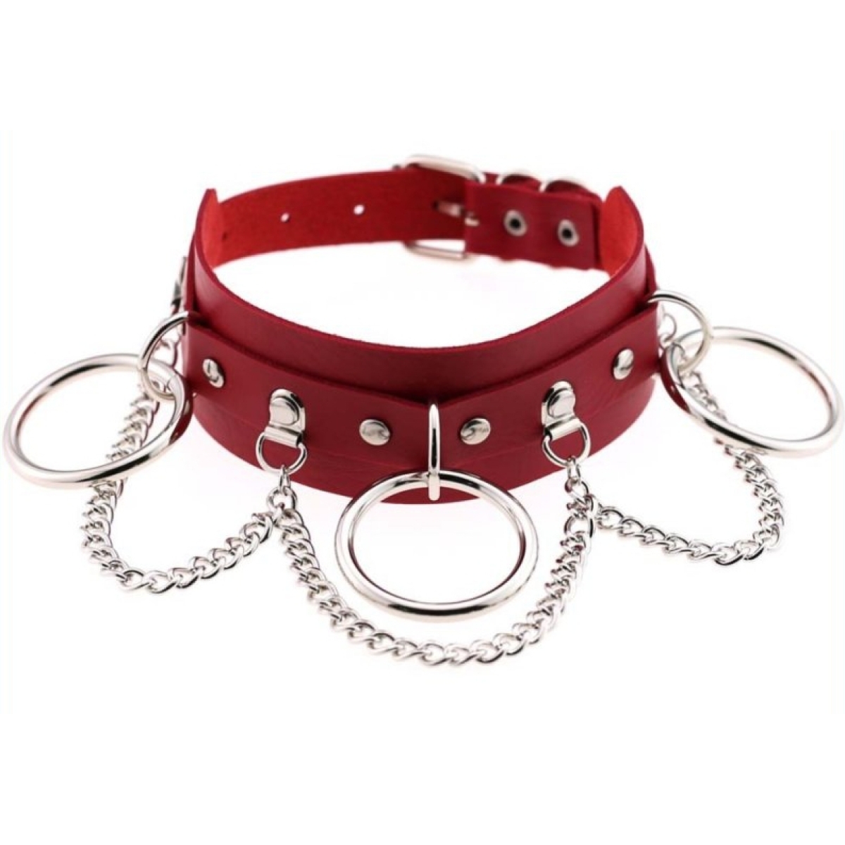 metal o ring collar with chain red 1