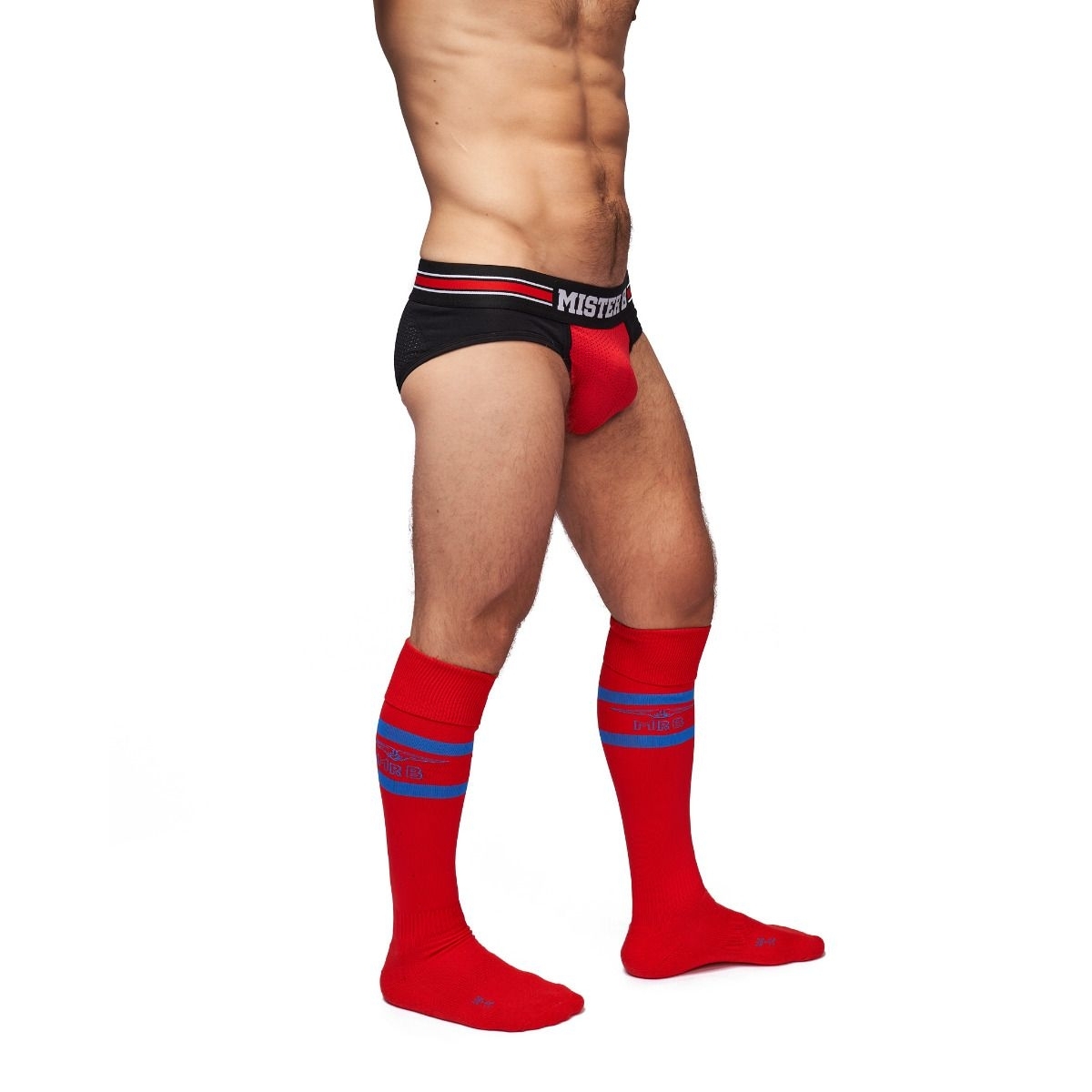 mister b urban football socks with pocket red blue 2