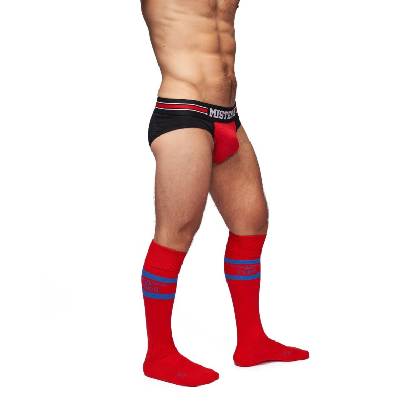mister b urban football socks with pocket red blue 2