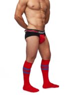 mister b urban football socks with pocket red blue 3