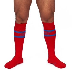 mister b urban football socks with pocket red blue