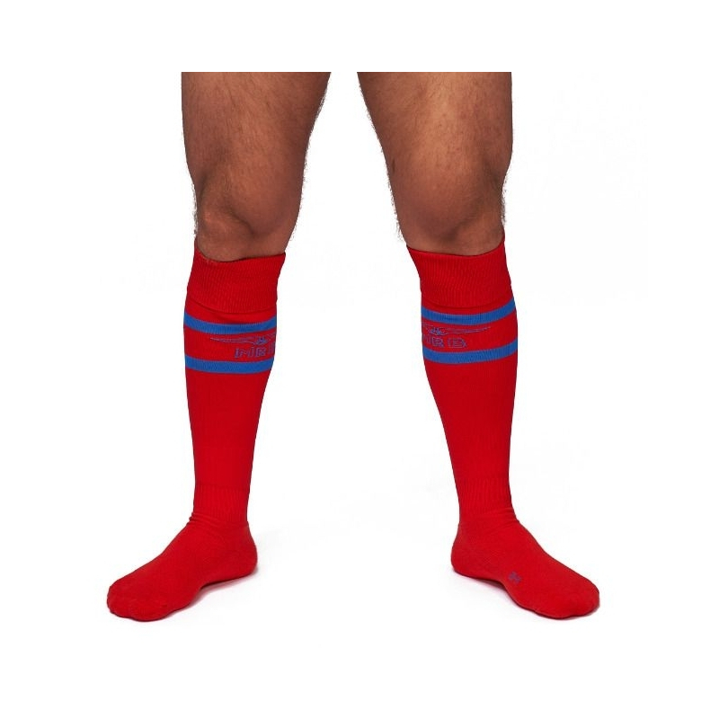 mister b urban football socks with pocket red blue