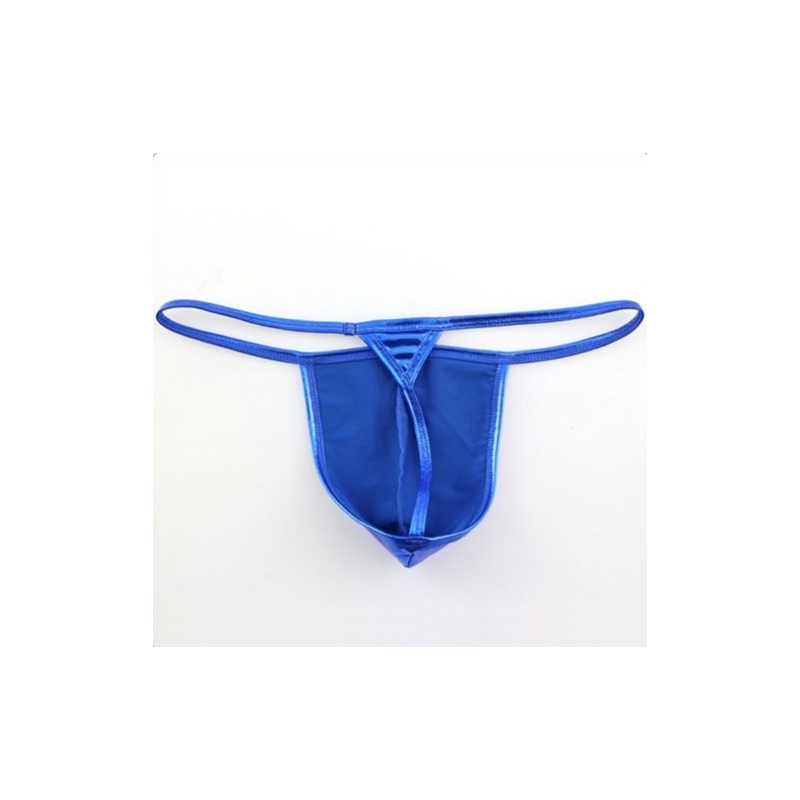 modern sexy patent leather g string bleu 2