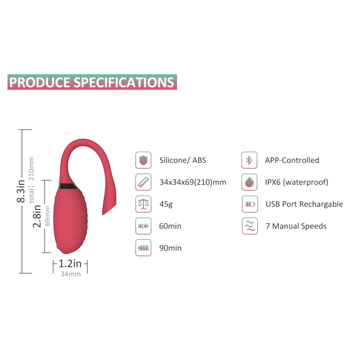 oeuf vibrant fugu controle a distance 7 x 35 cm rouge 6