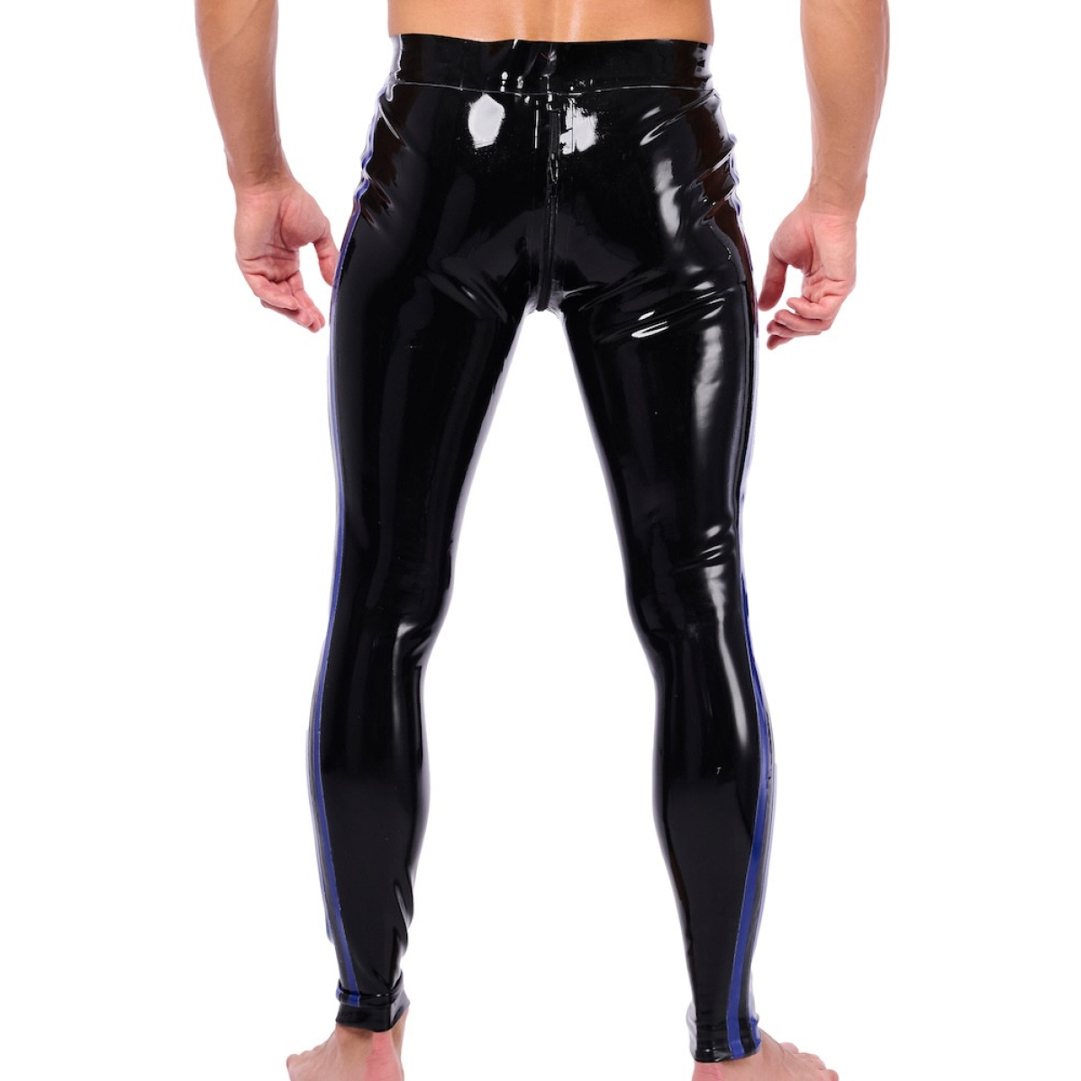 pantalon en latex xrub avec zip avant arriere noir bleu 1