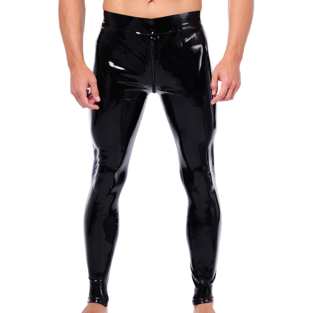 pantalon en latex xrub avec zip avant arriere noir bleu 2