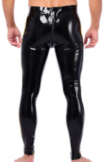 pantalon en latex xrub avec zip avant arriere noir jaune 1