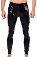 pantalon en latex xrub avec zip avant arriere noir jaune 2