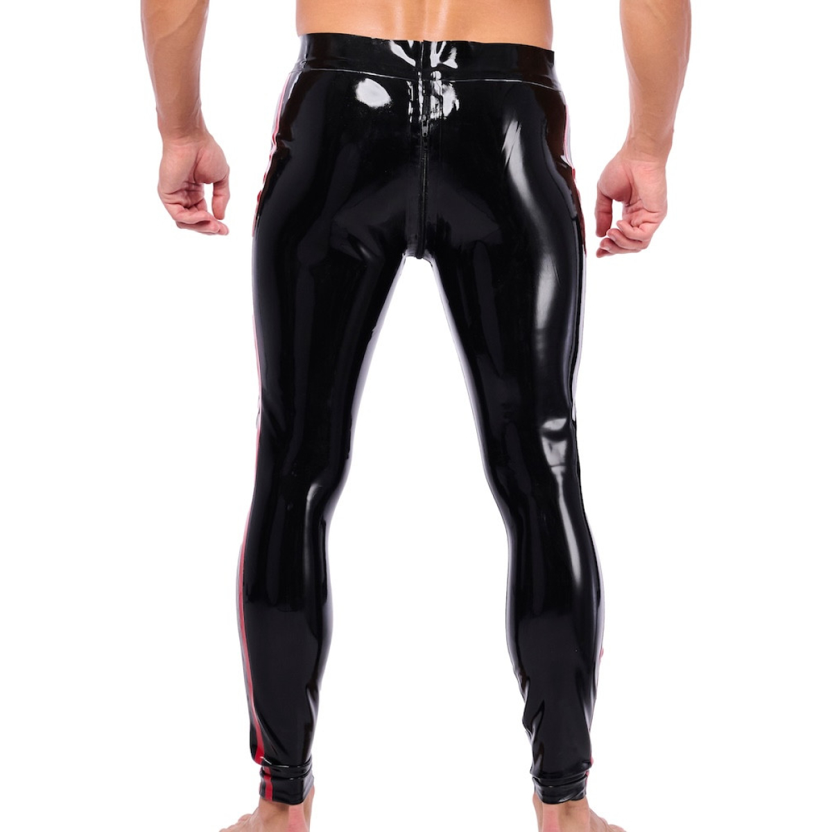 pantalon en latex xrub avec zip avant arriere noir rouge 1